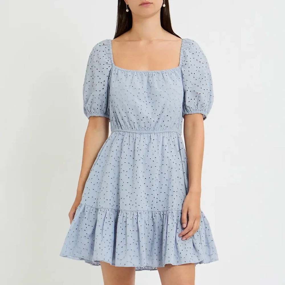 Organic Cotton Puff Sleeve Eyelet Dress - Picture 1 of 13